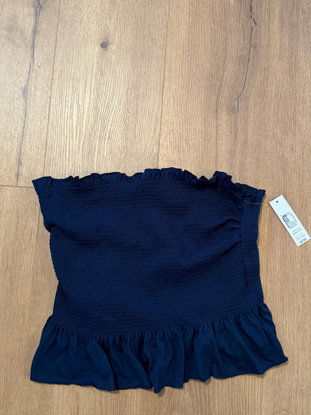 NOBO Navy Blue Strapless Smocked Ruffle Crop Top